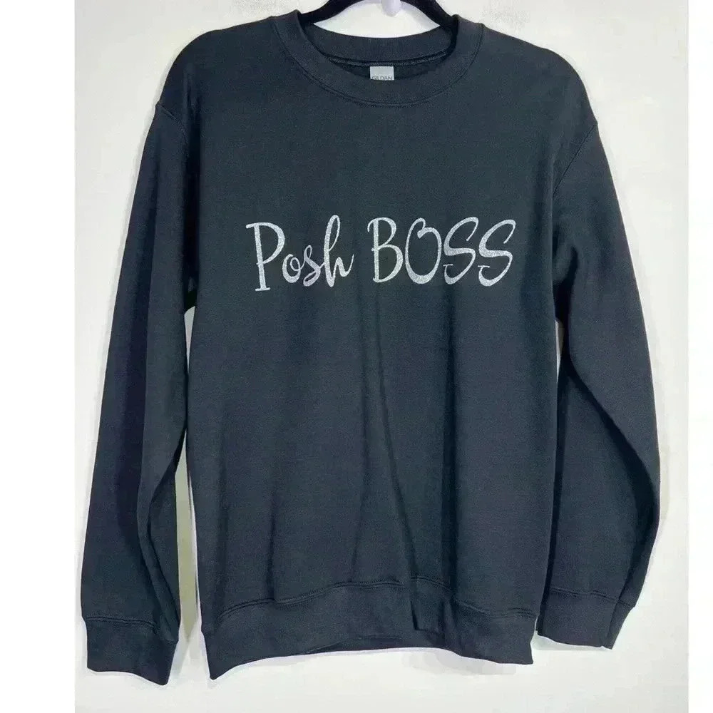 POSHFEST Posh Boss Logo Glitter Pullover Sweater